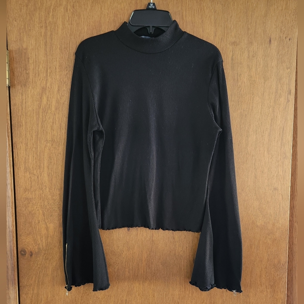 Nasty Gal Black Ribbed Turtleneck Top